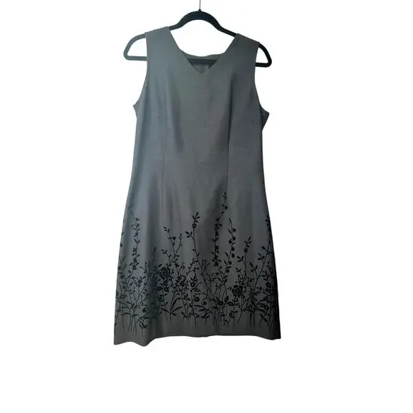 Hillard & Hansen Grey Sleeveless Dress with Black Border and Floral Print - Picture 1 of 3